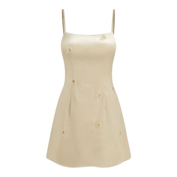 Cider Dresses & Skirts - Cider Women's Size 9 Khaki Gold Mini Dress with Flowers Adjustable Straps 90s Y2